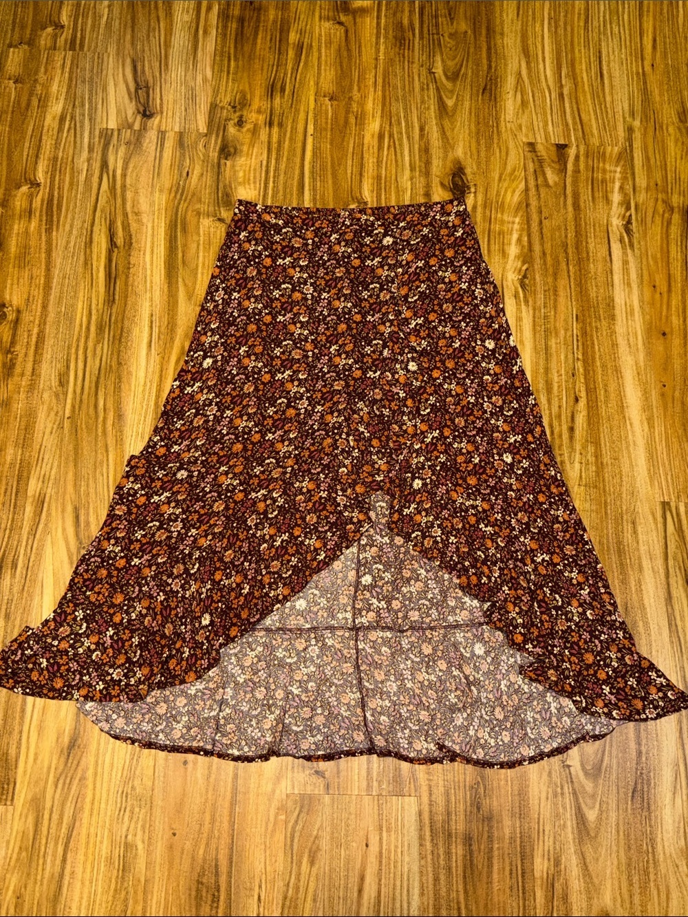 The Raconteur women MP 8 10 petite plum rust Floral print  High Low Maxi midi